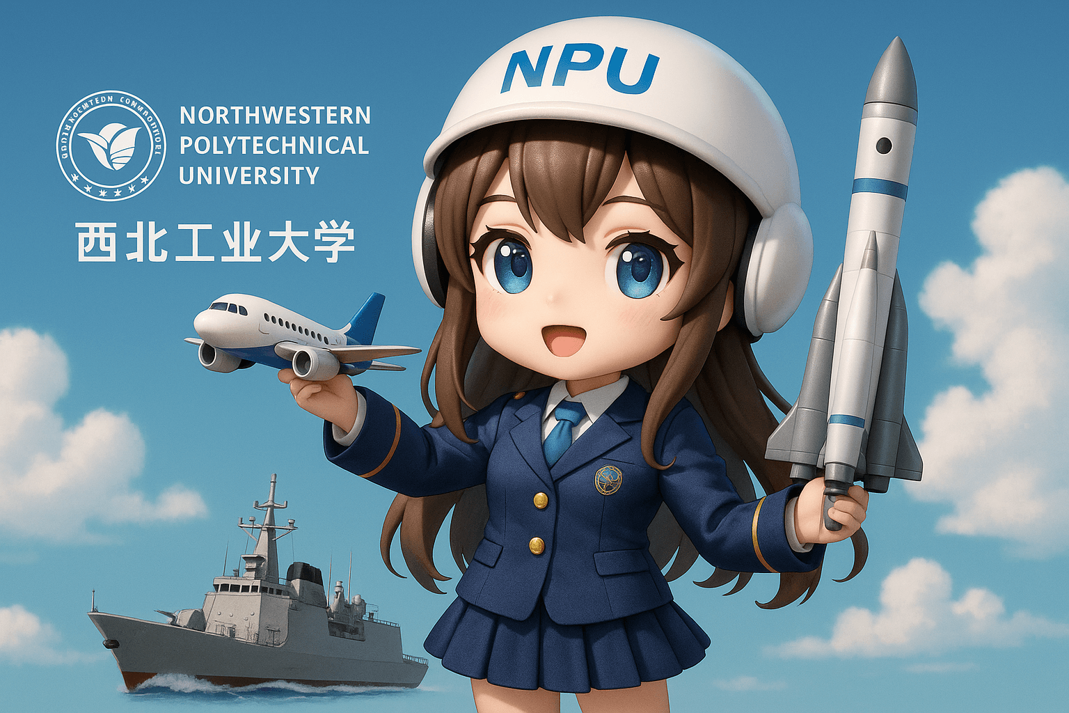 西北工业大学拟人化3D Q版美少女,体现航空航天航海特色