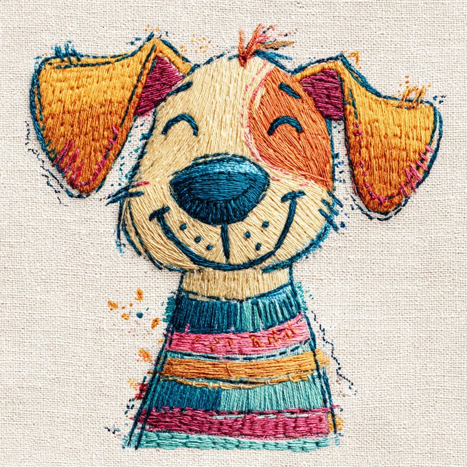 刺绣小狗插画